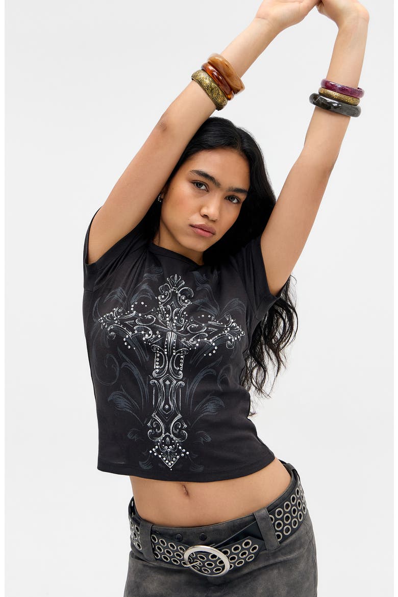 Diamante Cross Graphic Baby Tee, Alternate, color, BLACK