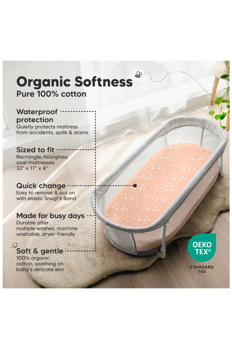 2-Pack Soothe [Protect+] Waterproof Bassinet Sheets, Alternate, color, Butterflies