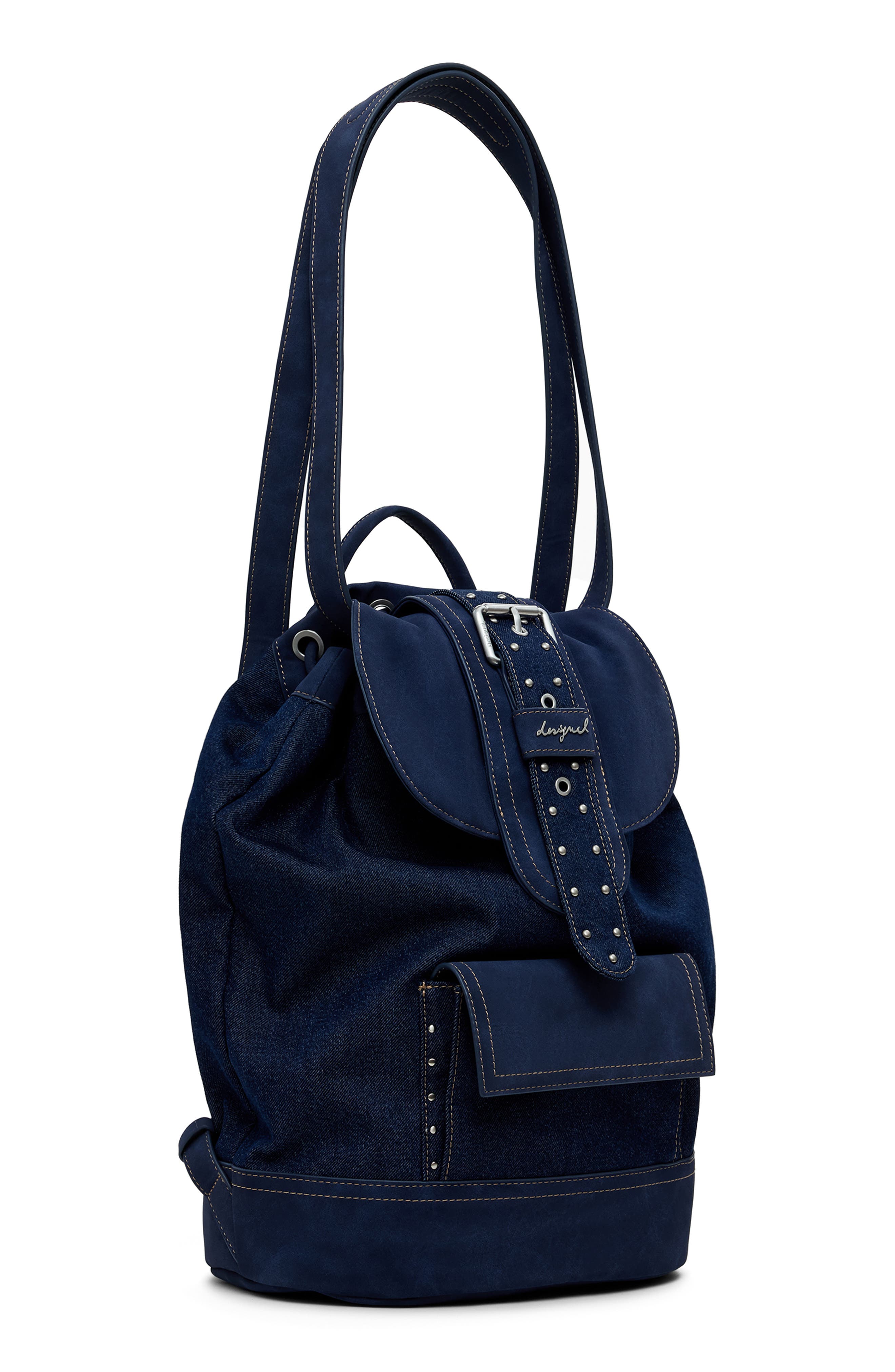 Desigual Medium Convertible Denim Bucket Backpack, Alternate, color, Dark Blue