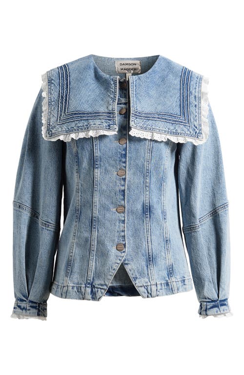 Shop Damson Madder Broderie Anglaise Ruffle Sailor Denim Jacket In Blue
