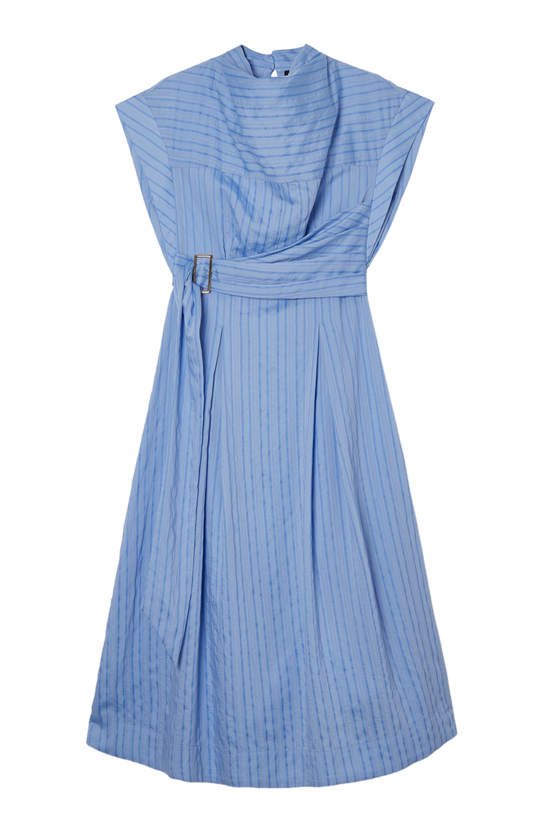 Belted Woven Midi Shirt Dress, Alternate, color, Blue