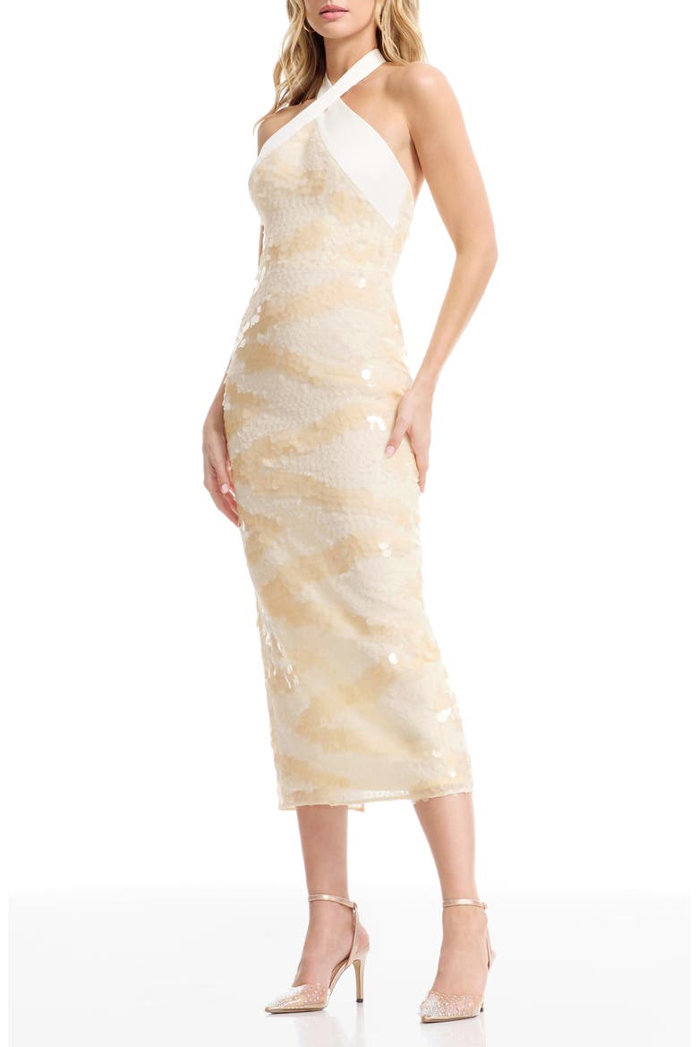 Amani Embellished Halter Cocktail Dress, Alternate, color, CREAM