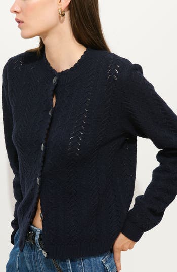 Alex Mill Annalise Pointelle Cardigan In Blue