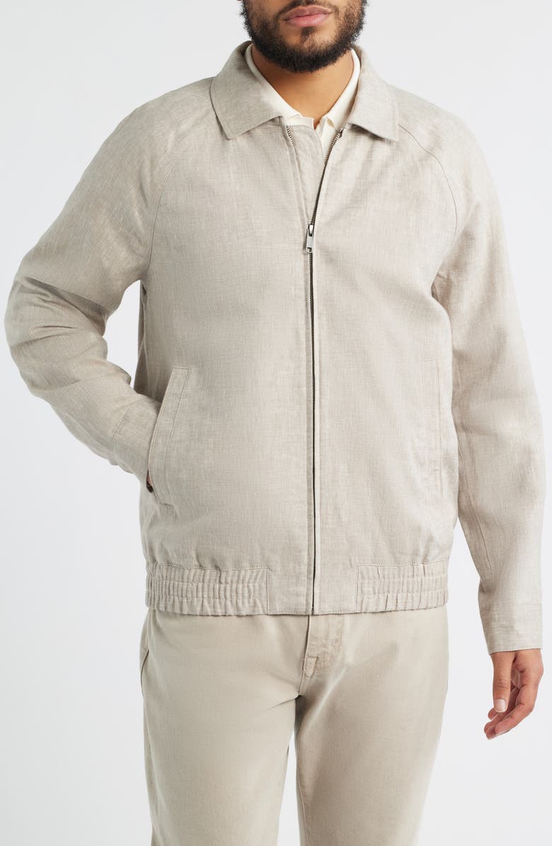 Nordstrom Linen Harrington Jacket, Alternate, color, Grey Fungi - White