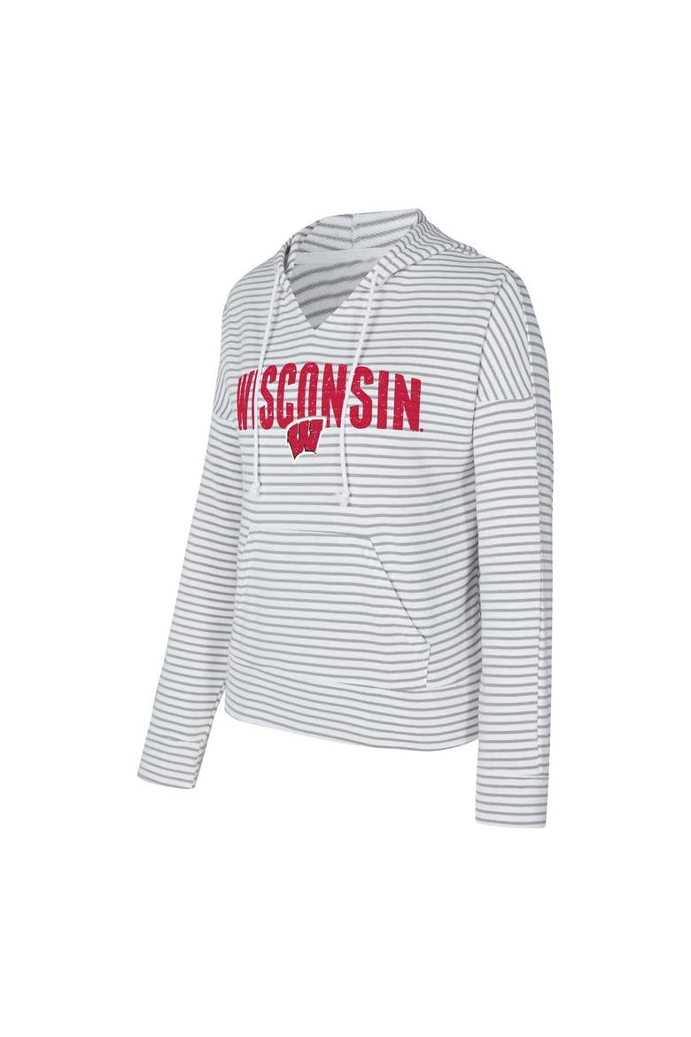 Men's Concepts Sport  White/Gray Wisconsin Badgers French Terry Striped V-Neck Pullover Hoodie, Alternate, color, White