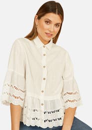 Yumi 34 Sleeve Relaxed Scallop Trim Shirt