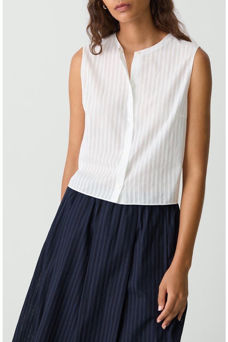 Stripe Sleeveless Crop Button-Up Shirt, Alternate, color, WHITE