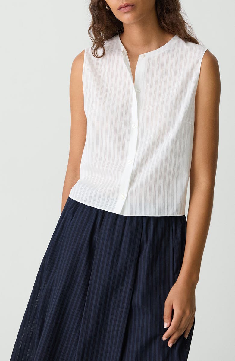 Theory Stripe Sleeveless Crop Button-Up Shirt, Alternate, color,