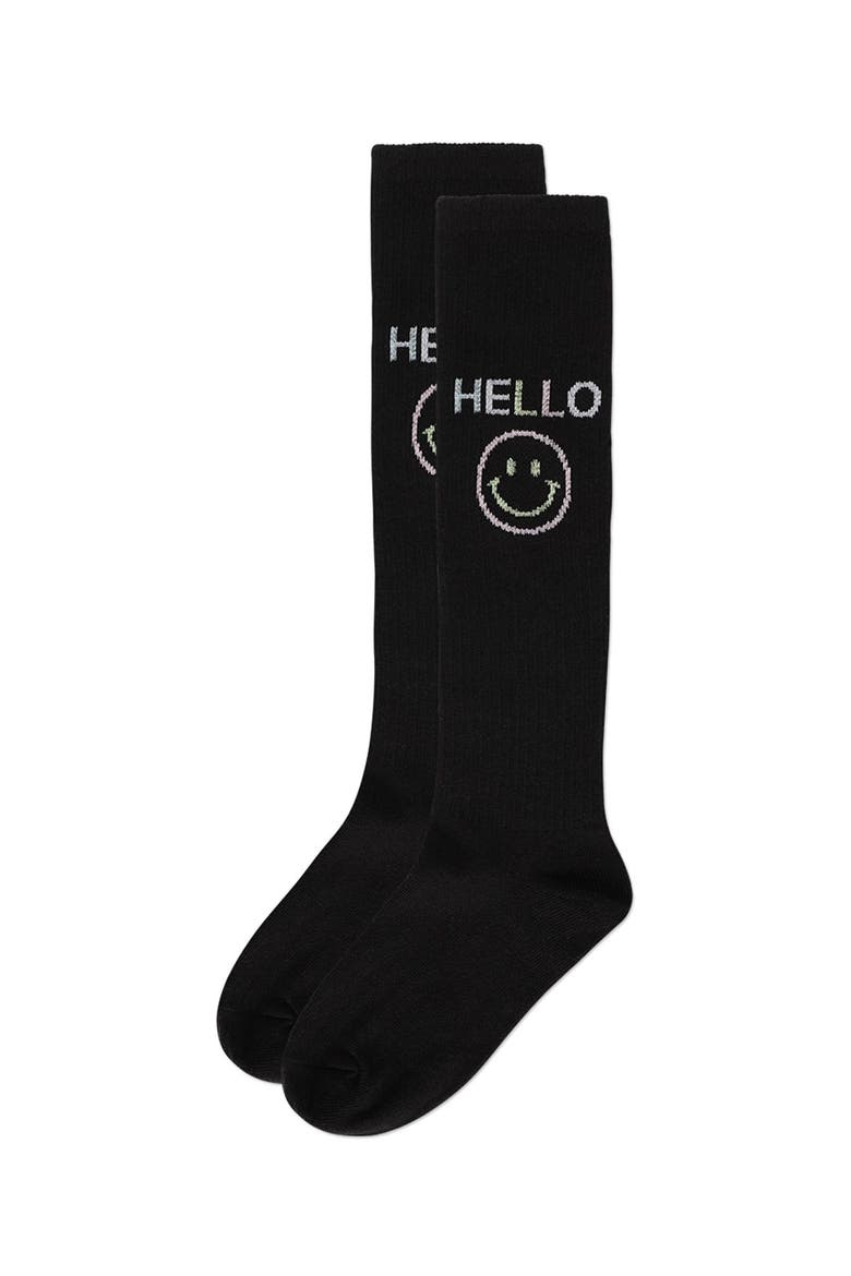 HELLO-Theme Knee High Sock, Alternate, color, Black