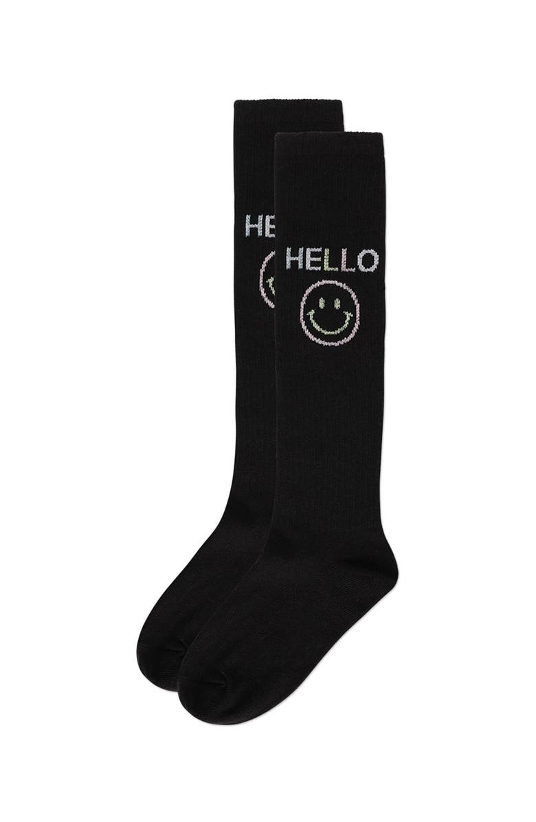 MeMoi HELLO-Theme Knee High Sock, Alternate, color, Black