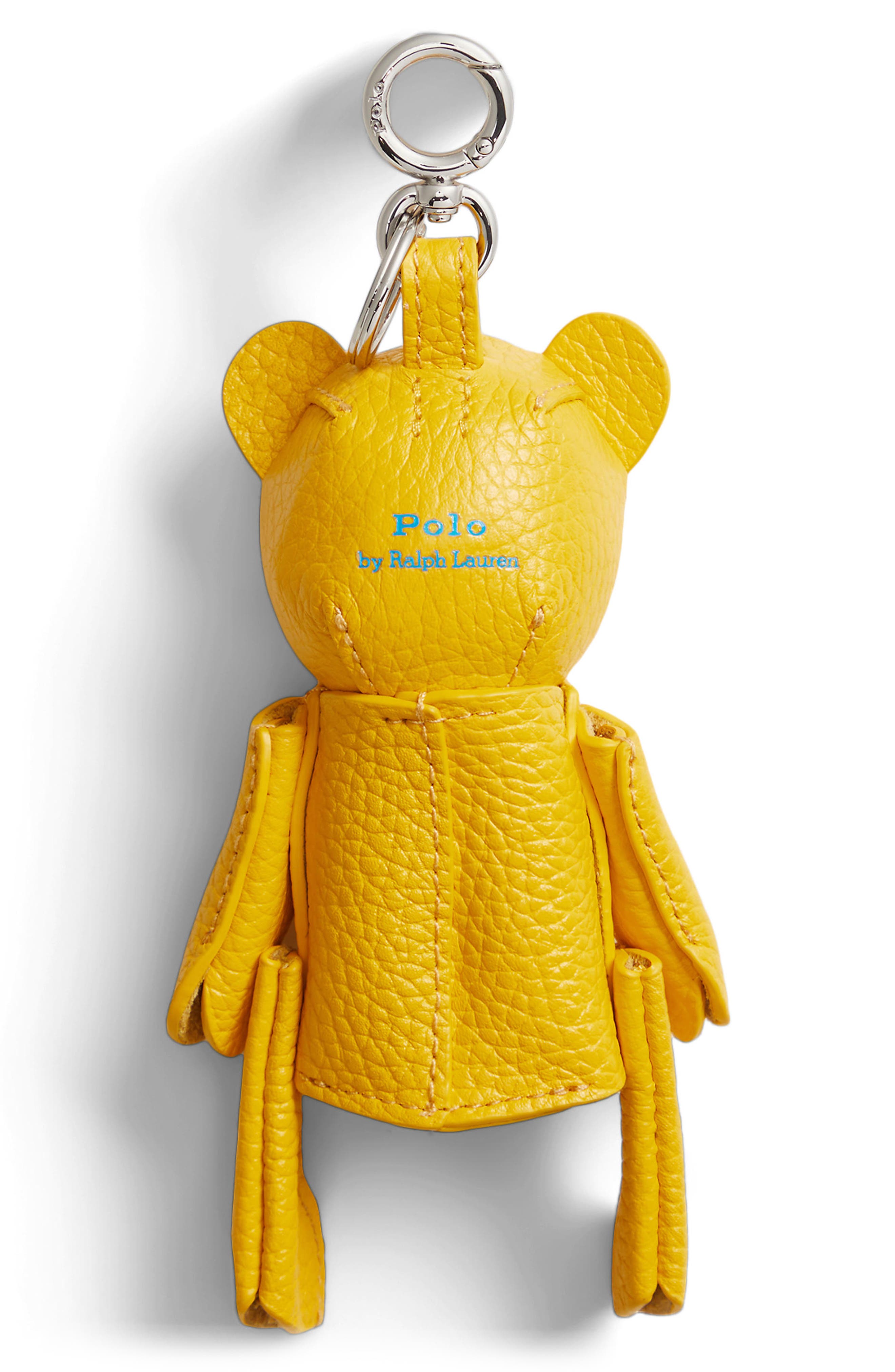 Polo Ralph Lauren Pebble Leather Polo Bear Charm, Alternate, color, Canary Yellow