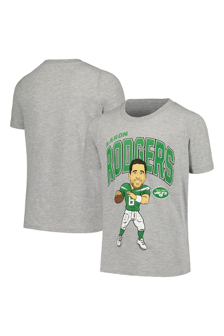 Youth Outerstuff Aaron Rodgers Heather Gray New York Jets Caricature T-Shirt, Main, color, Heather Gray