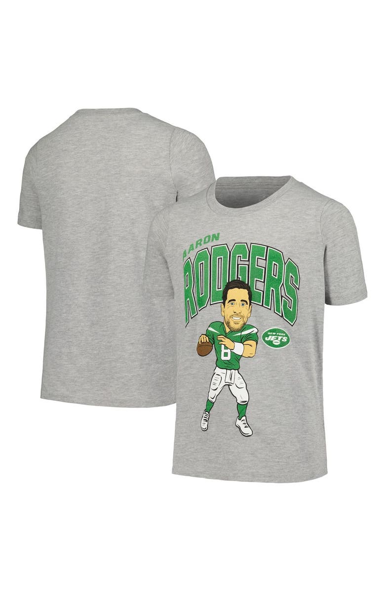 Outerstuff Youth Outerstuff Aaron Rodgers Heather Gray New York Jets Caricature T-Shirt, Main, color, 