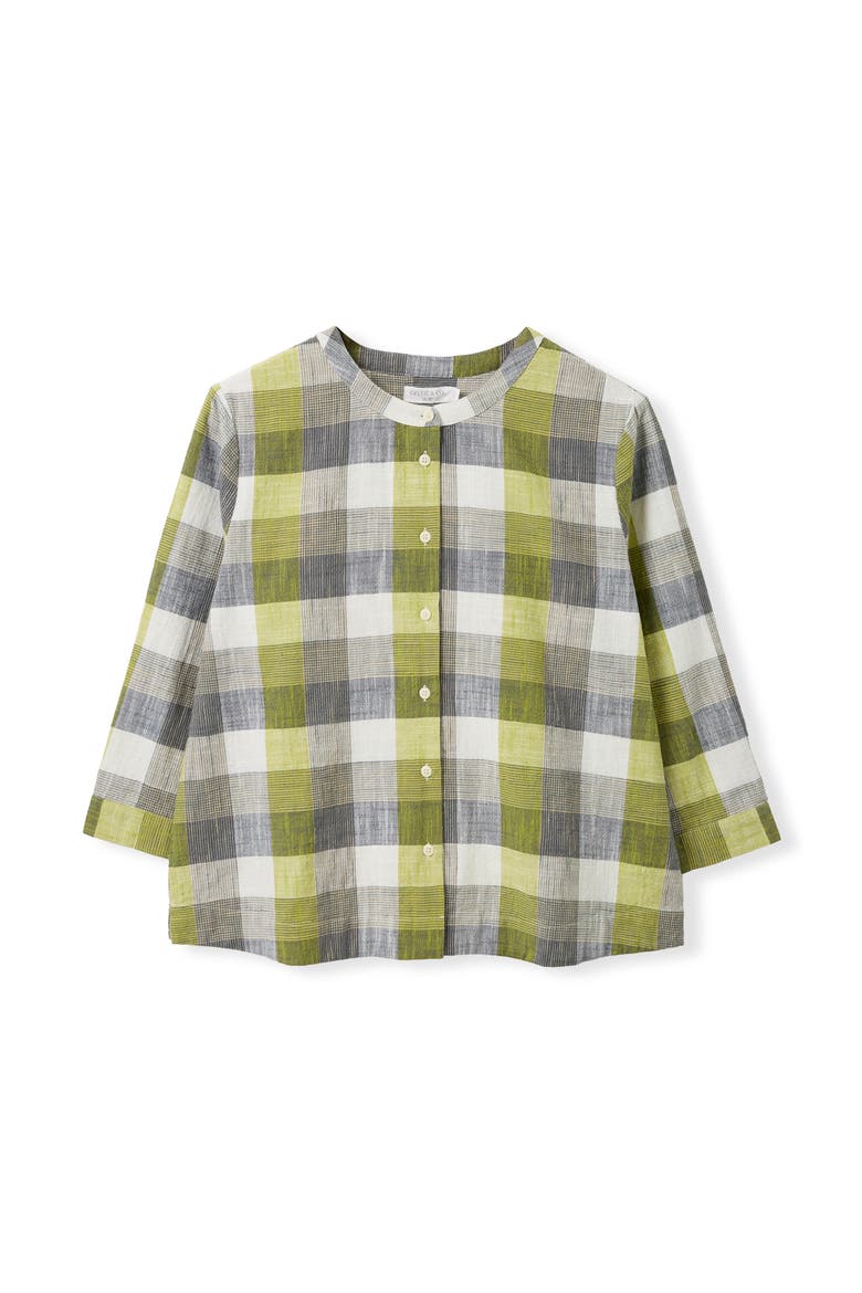 Collarless Swing Blouse, Alternate, color, Slate / Green Check