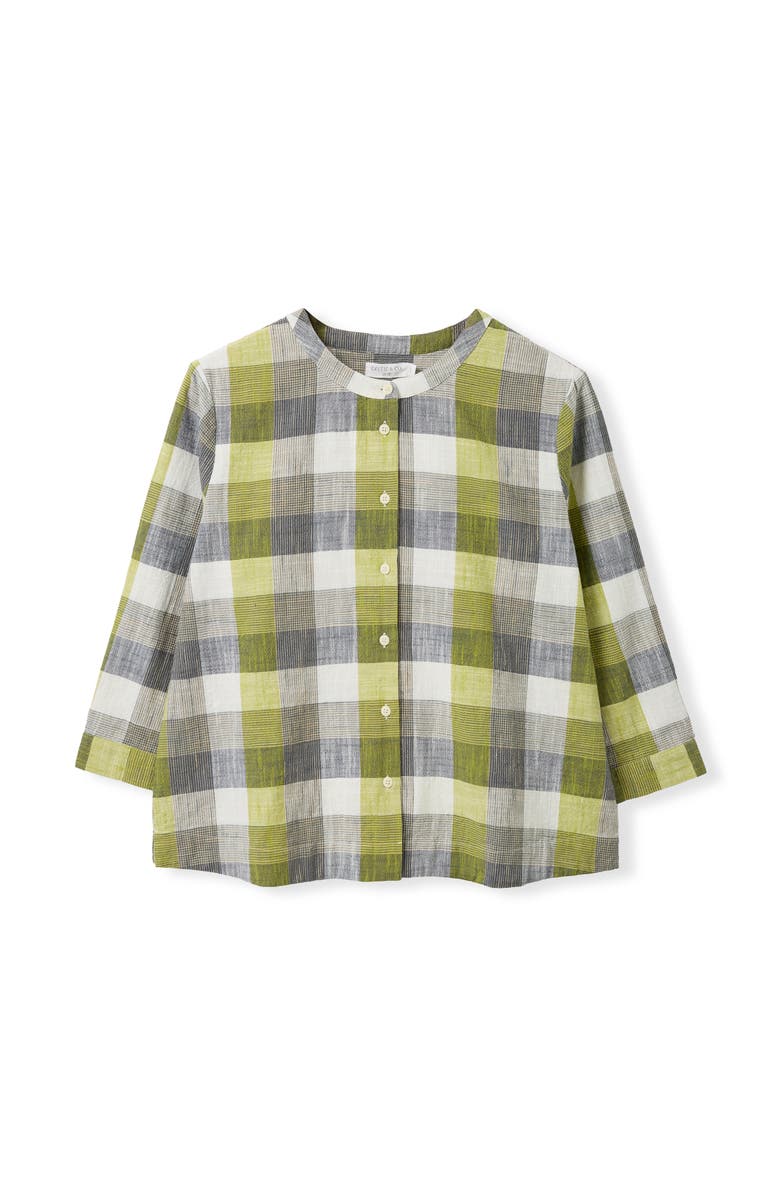 Celtic & Co. Collarless Swing Blouse, Alternate, color, Slate / Green Check