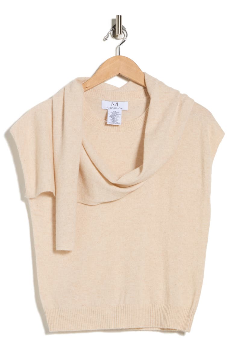 Magaschoni Cashmere Scarf Short Sleeve Sweater, Alternate, color, Creamy Heather