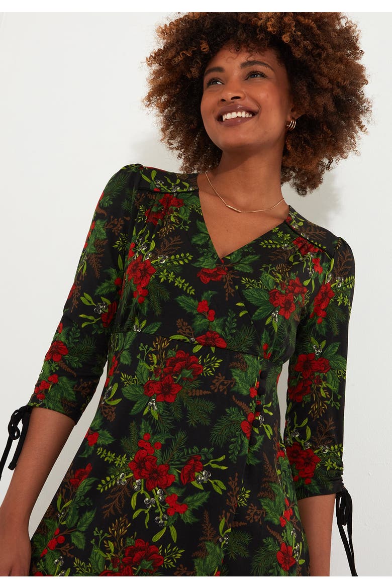 Stretch Knit Faux Wrap Midi Dress, Alternate, color, PRETTY POINSETTIA FLORAL