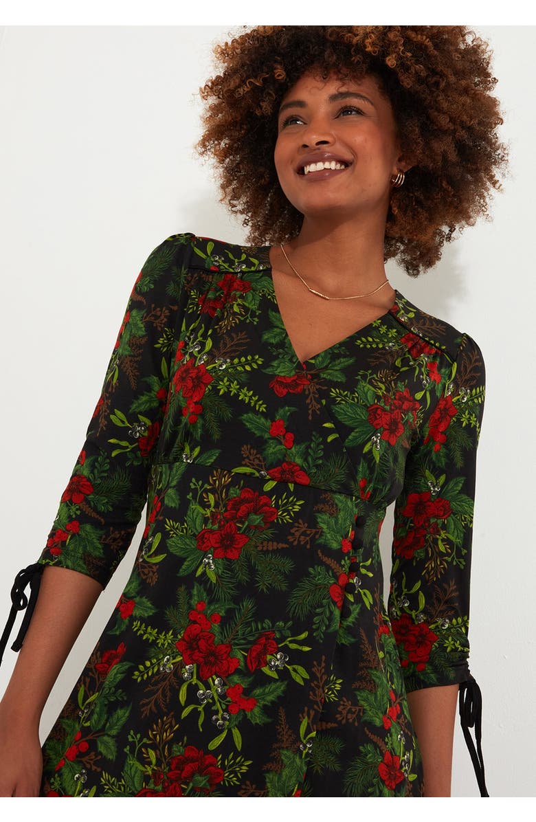 Joe Browns Stretch Knit Faux Wrap Midi Dress, Alternate, color, Pretty Poinsettia Floral