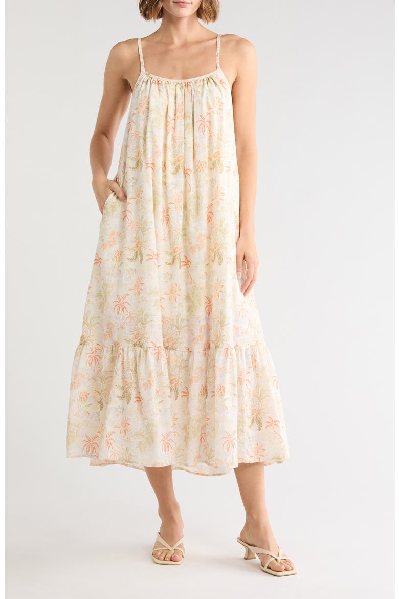 Flowy Sundress, Main, color, CREAM PALM PRINT