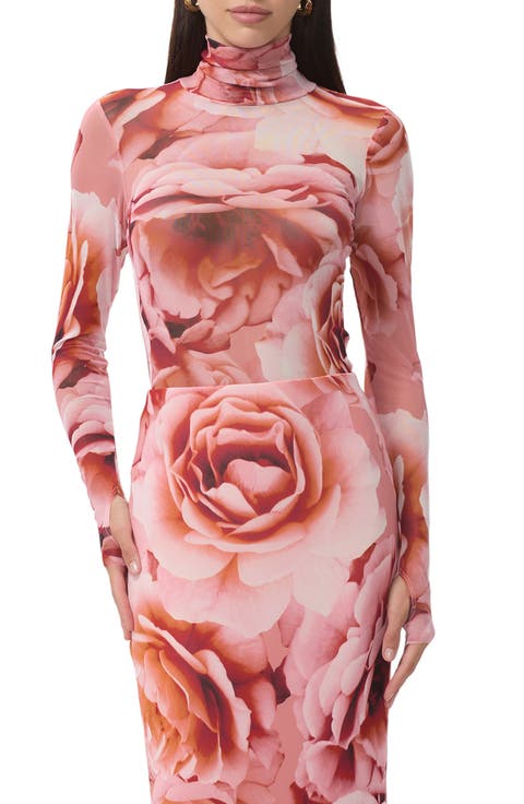 Zadie Print Turtleneck Mesh Top