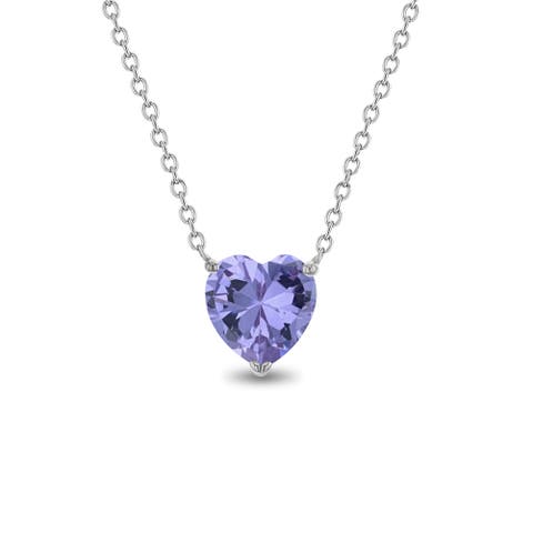 Prong CZ Birthstone Heart Necklace