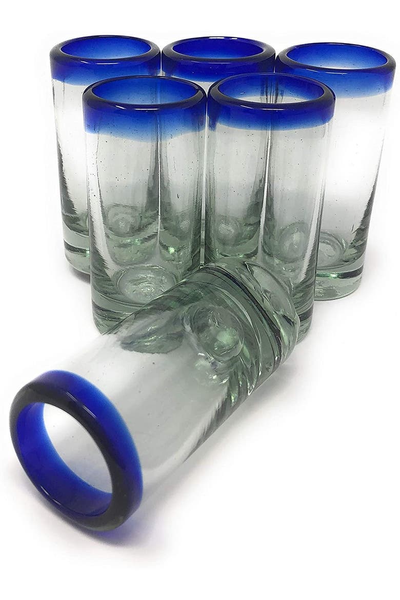 Rim Tequila Shot Glasses - Set of 6, Main, color, Cobalt Rim