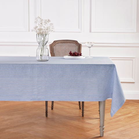 Linen Table Throw - Narrow Stripe, 52" x 52" Inch