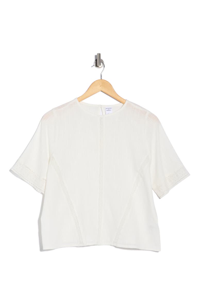 Lace Detail Short Sleeve Top, Alternate, color, IVORY EGRET