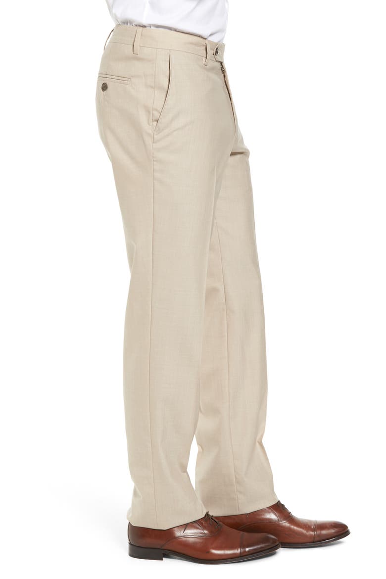 Flat Front Stretch Solid Wool Trousers, Alternate, color, TAN