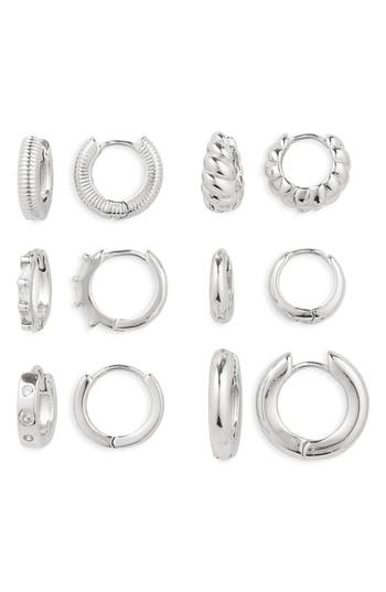 Nordstrom Rack Set Of 6 Assorted Huggie Hoop Earrings In Silver