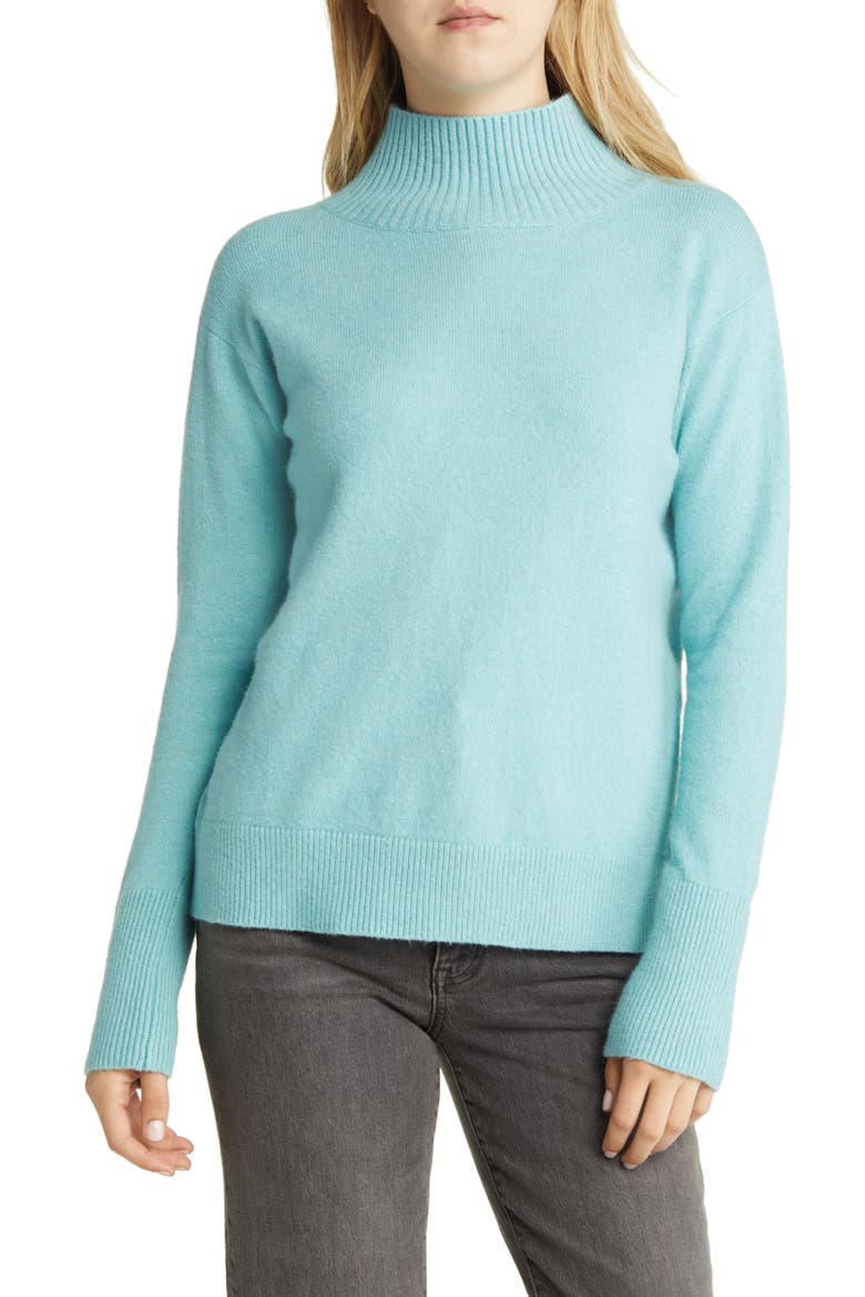 Mock Neck Cotton Blend Sweater, Main, color, TEAL NILE