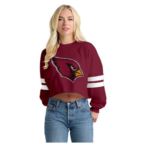 Women's Spirit Jersey Cardinal Arizona Cardinals Oversized Cropped Stripe Long Sleeve T-Shirt