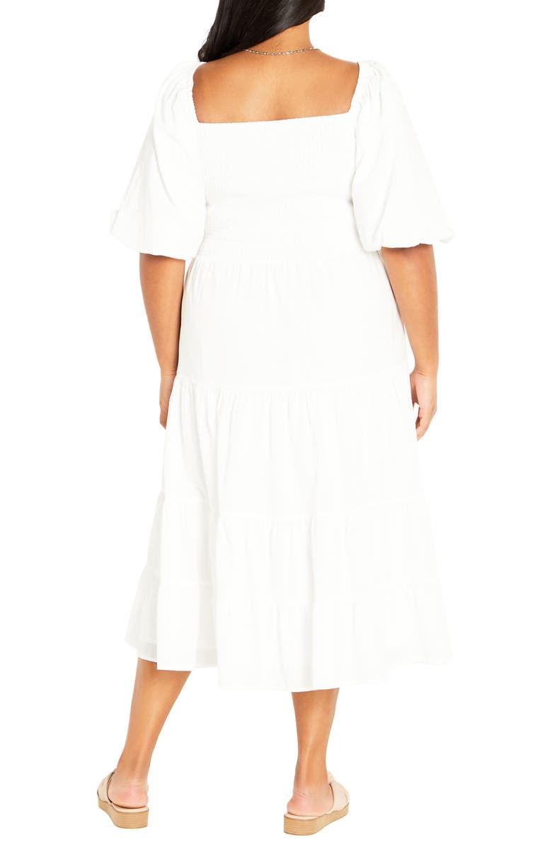 City Chic Ariella Tiered Cotton Midi Dress, Alternate, color, Ivory