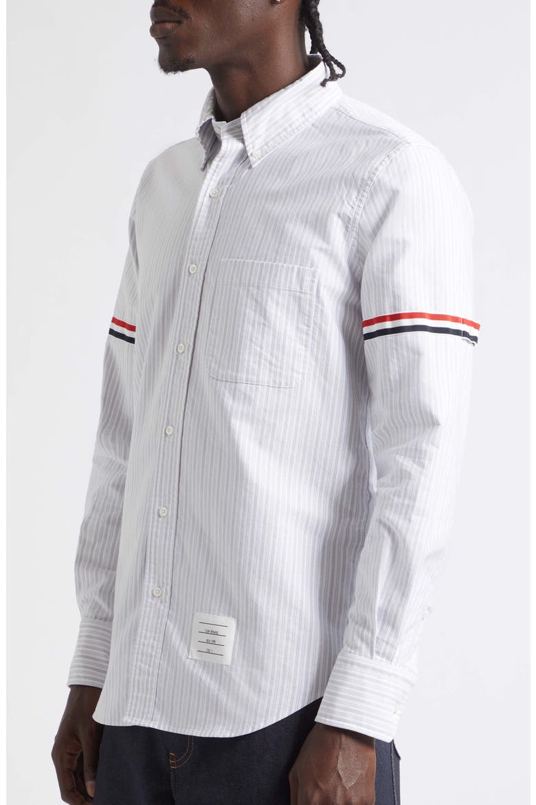 Straight Fit Armband Stripe Cotton Button-Down Shirt, Alternate, color, MEDIUM GREY