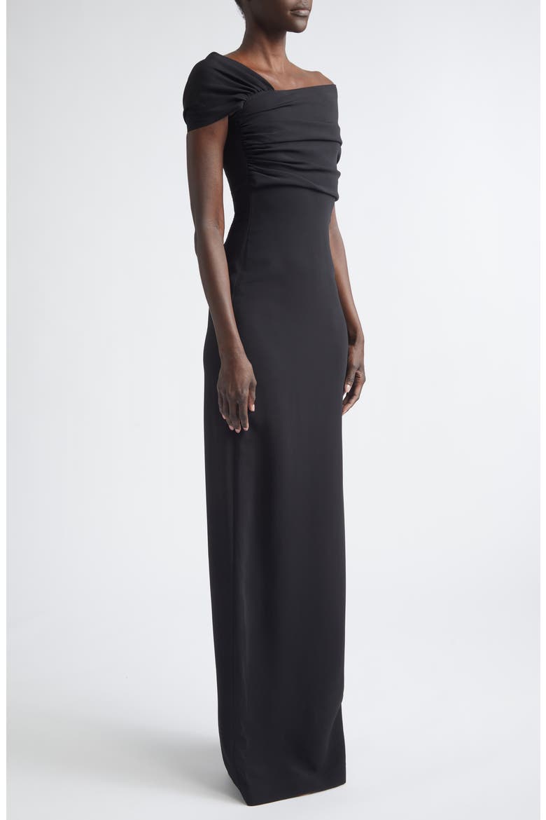 Draped Sleeve Stretch Cady Gown, Alternate, color, BLACK