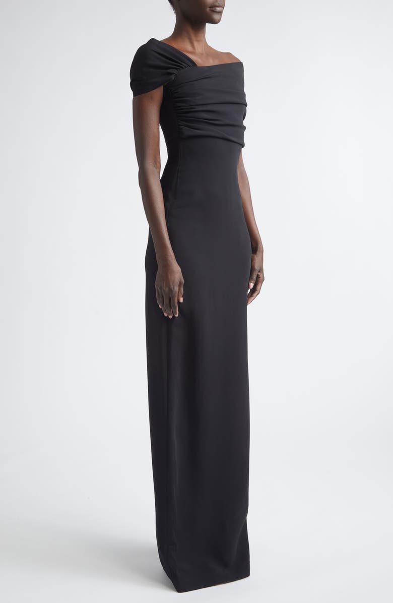 Oscar de la Renta Draped Sleeve Stretch Cady Gown, Alternate, color, Black
