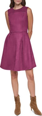 HALSTON Sleeveless Faux Suede Sheath Dress
