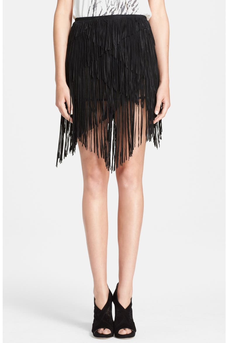 Asymmetrical Suede Fringe Skirt, Main, color, BLACK