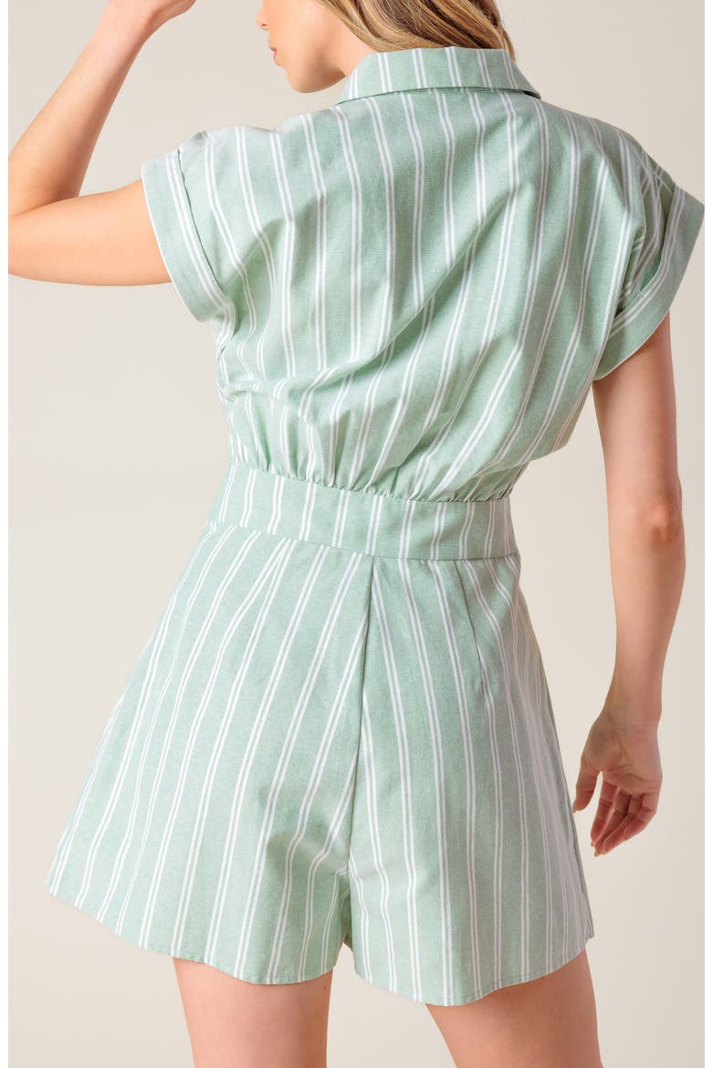 Striped Collared Romper, Alternate, color, SAGE