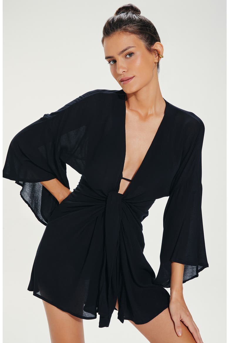 Perola Knot Front Cover-Up Minidress, Alternate, color, BLACK