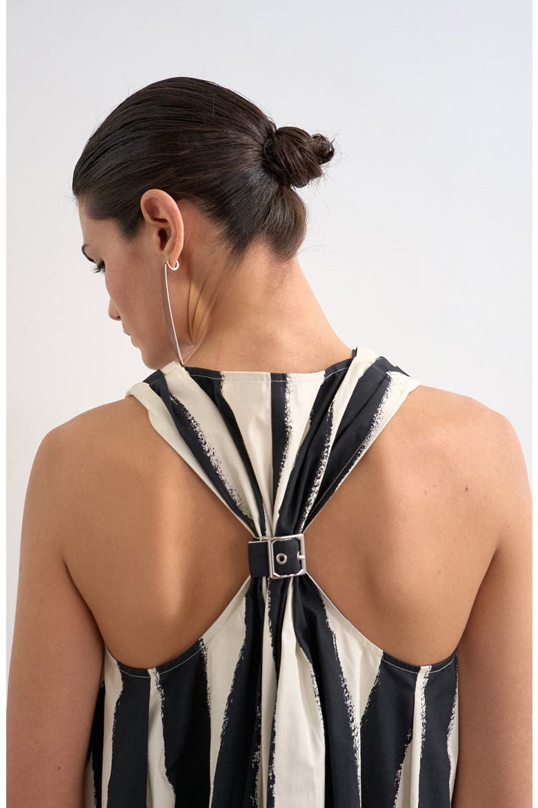 Stripe Halter Neck Trapeze Minidress, Alternate, color, BLACK