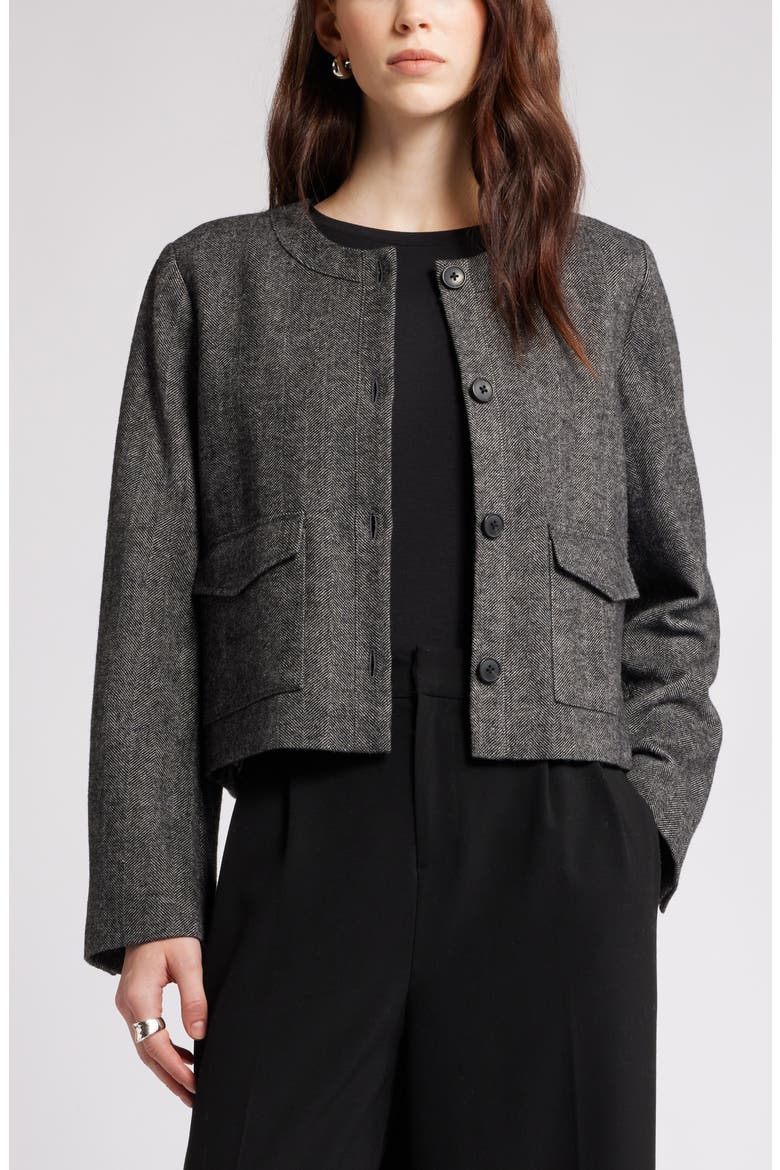 Collarless Herringbone Jacket, Main, color, GREY