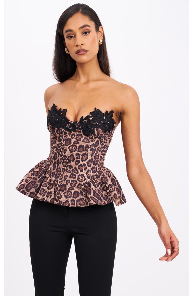 Miss Circle Qiaracheetah Peplum Top with Lace Trim, Main, color, Cheetah Print Brown