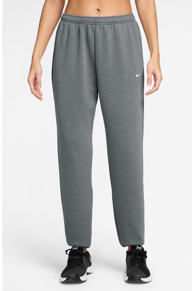 Dri-FIT Studio Fleece Mid Rise Sweatpants, Main, color, SMOKE GREY/ HTR/ WHITE