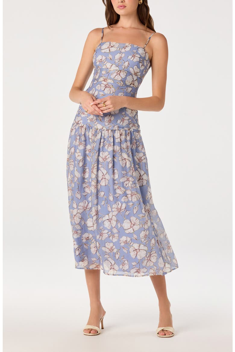 Ava Floral Drop Waist Midi Dress, Alternate, color, BLUE WHITE FLORAL