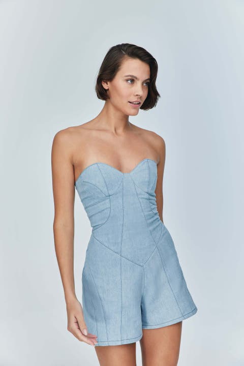 Women's Marvel Mini Denim Jumpsuit - Strapless & Chic