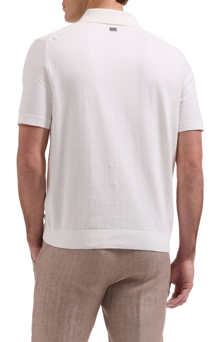 Bugatchi Basket Weave Knit Short Sleeve Cotton Full Button Cardigan, Alternate, color, Chalk