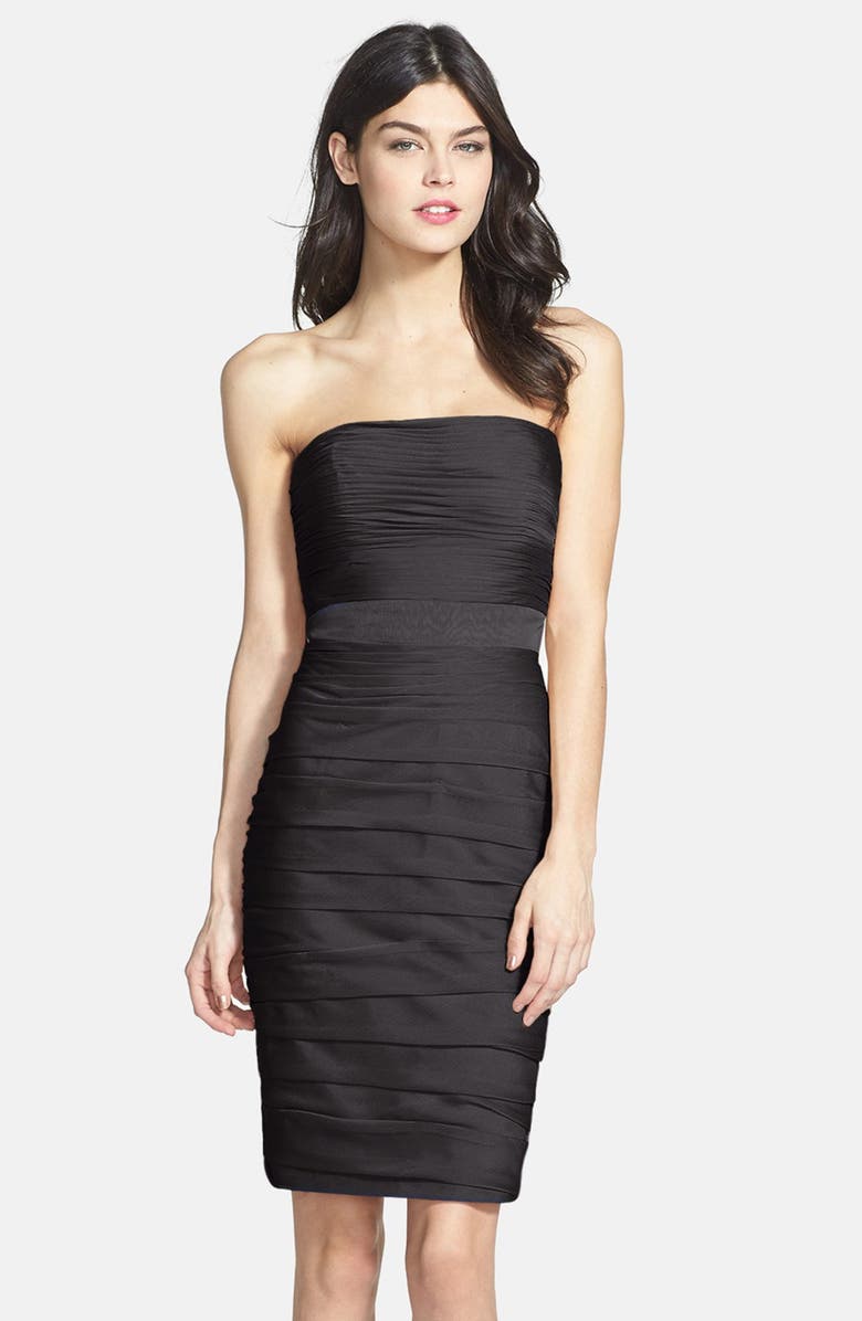 Monique Lhuillier Bridesmaids Ruched Strapless Cationic Chiffon Dress, Main, color,