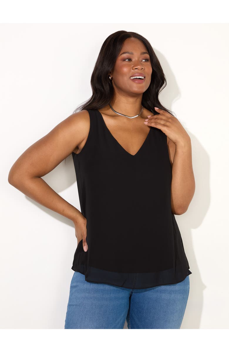 Live Unlimited Chiffon V-Neck Swing Vest, Main, color, Black