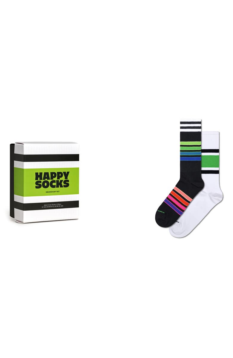 Happy Socks Assorted 2-Pack Stripe Sneaker Crew Socks Gift Box, Alternate, color, Black